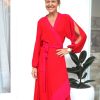 Clothing White Ginger | Camilla Dress - Red/Fuchsia Red/Fuchsia Crinkle