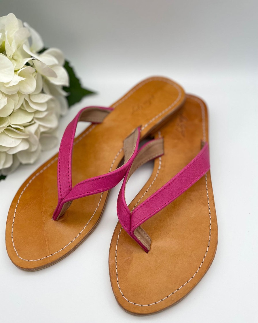 Accessories White Ginger | Leather Flip Flops Fuchsia