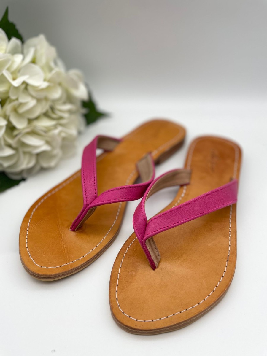 Accessories White Ginger | Leather Flip Flops Fuchsia