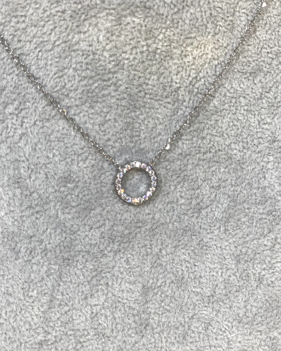 Accessories White Ginger | Delphine - Diamante Circle Silver Necklace