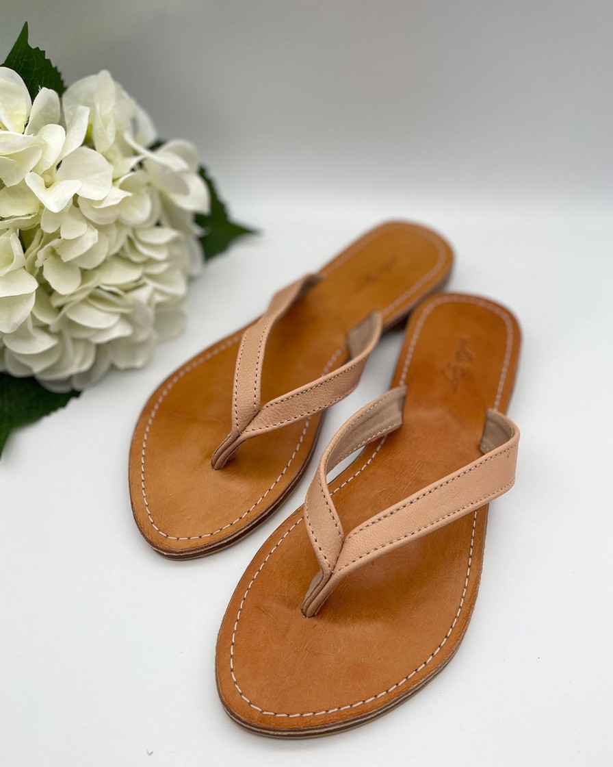 Accessories White Ginger | Leather Flip Flops Nude