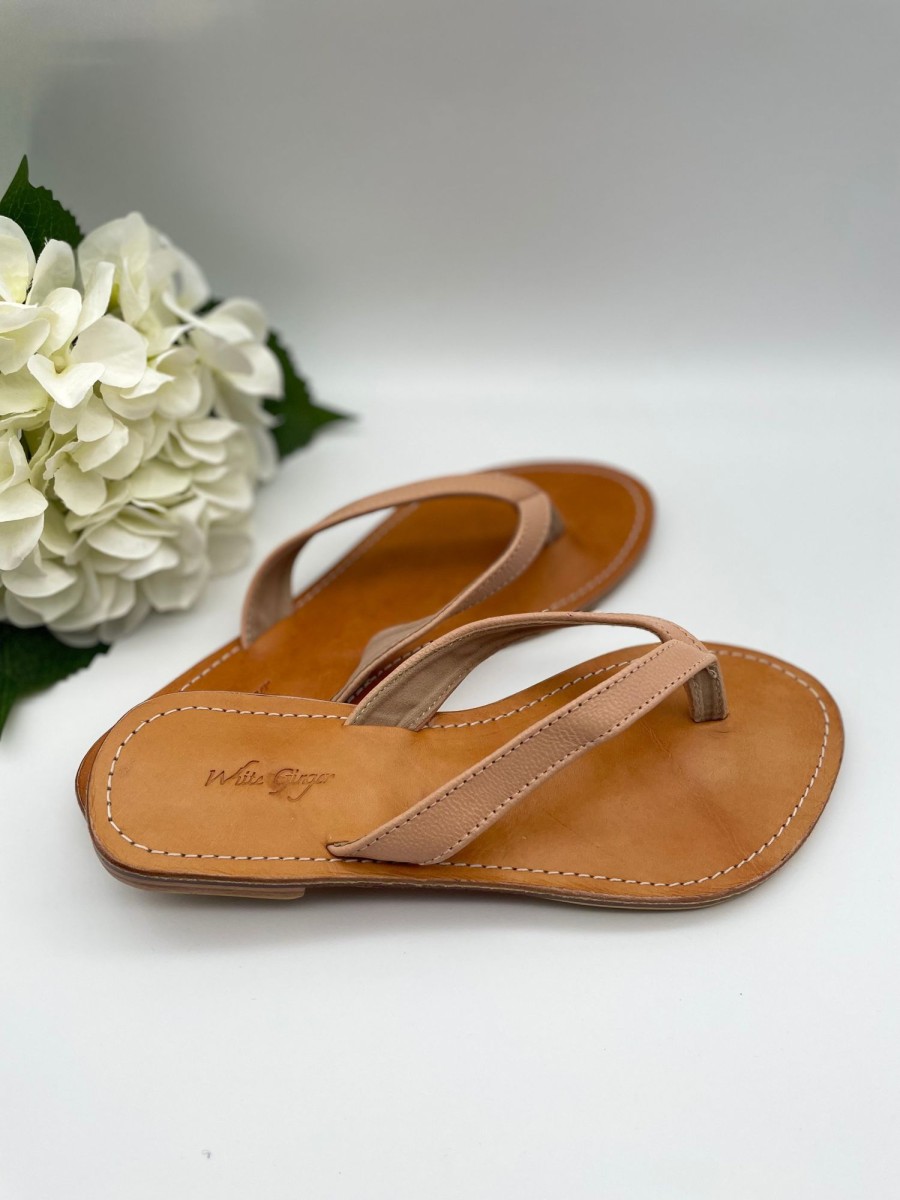 Accessories White Ginger | Leather Flip Flops Nude