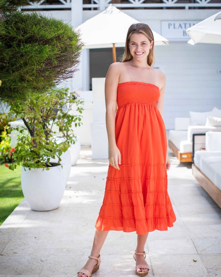 Clothing White Ginger | St Tropez Dress/Skirt Vermillion Orange