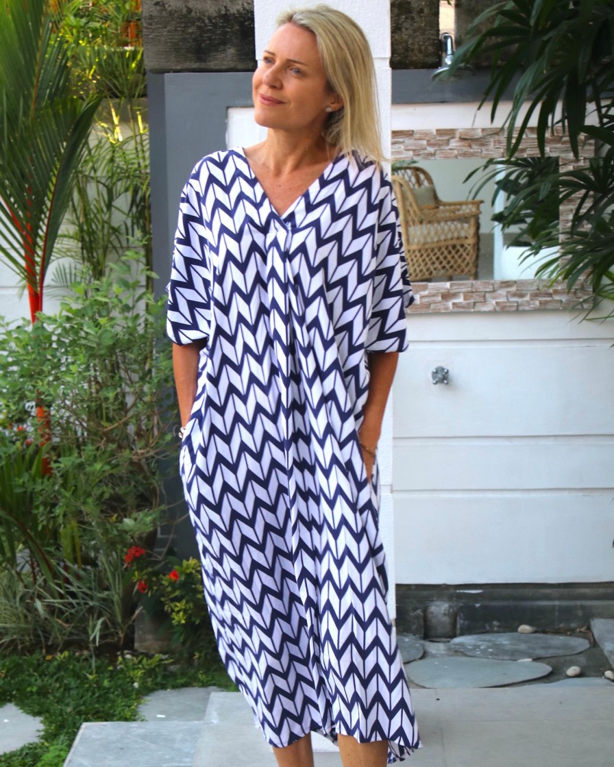 Clothing White Ginger | Tessa Kaftan Navy Chevron