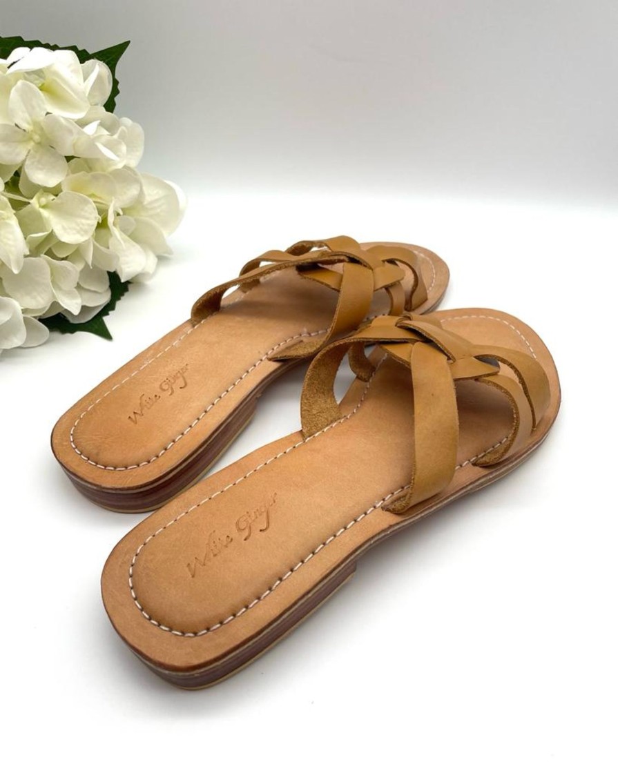 Accessories White Ginger | Rhodes Leather Sandals Tan