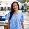 Clothing White Ginger | Frances Top Marina Blue Exotic Fern