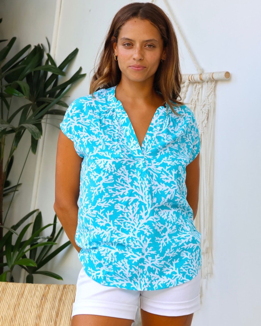 Clothing White Ginger | Amanda Top Turquoise Coral