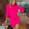 Clothing White Ginger | Sandra Dress Plain Fuschia Bamboo Satin