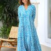 Clothing White Ginger | Anika Dress- Aqua/Blue Leopard Anika-Dress-Aquablue-Leopard