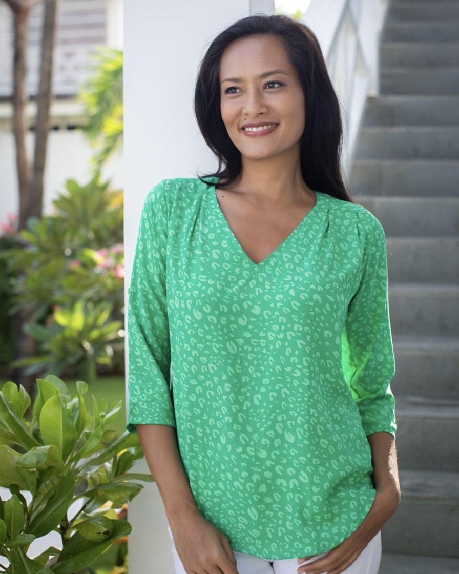 Clothing White Ginger | Lizzie Top Green Petal