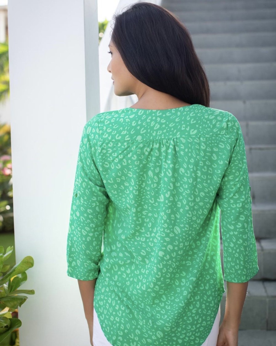 Clothing White Ginger | Lizzie Top Green Petal