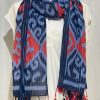 Accessories White Ginger | Red Blue Tassel Ikat Scarf