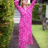 Clothing White Ginger | Sicily Dress Fuchsia Exotic Fern