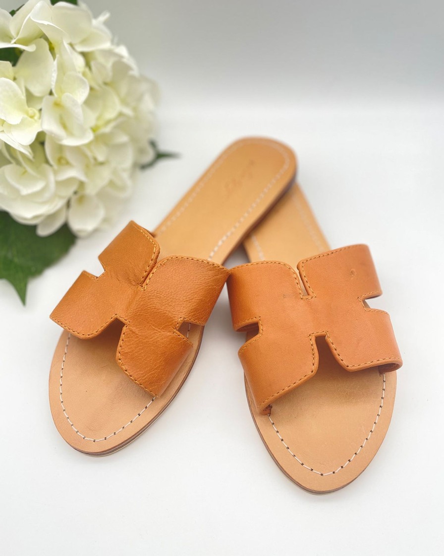 Accessories White Ginger | Leather Sliders Tan