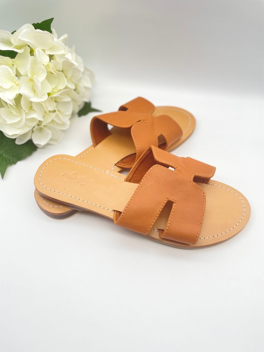 Accessories White Ginger | Leather Sliders Tan