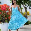 Clothing White Ginger | Roma Dress Turquoise Exotic Fern