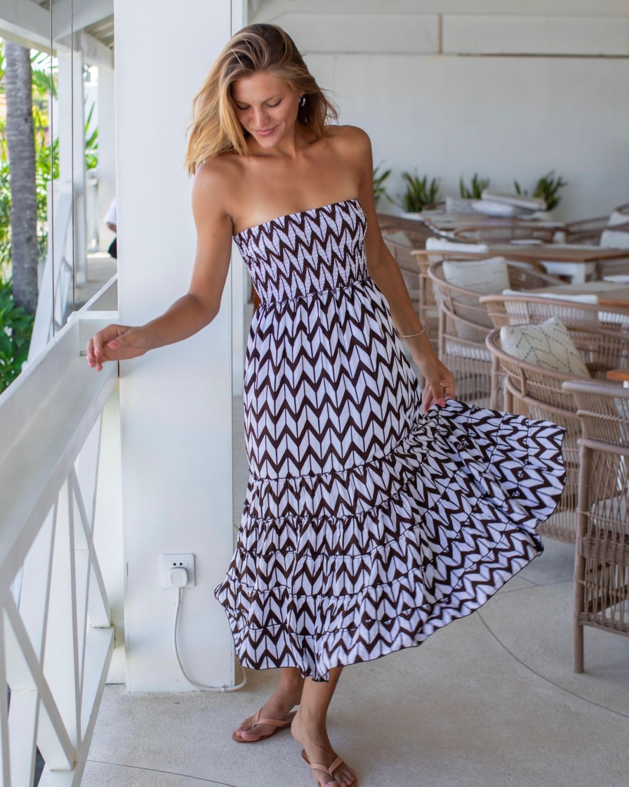 Clothing White Ginger | St Tropez Dress/Skirt Chocolate Chevron