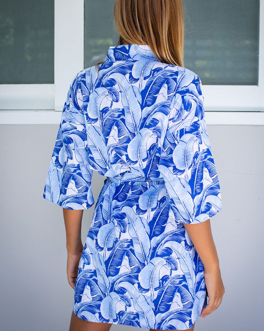 Clothing White Ginger | Christine Robe - Blue Leaf