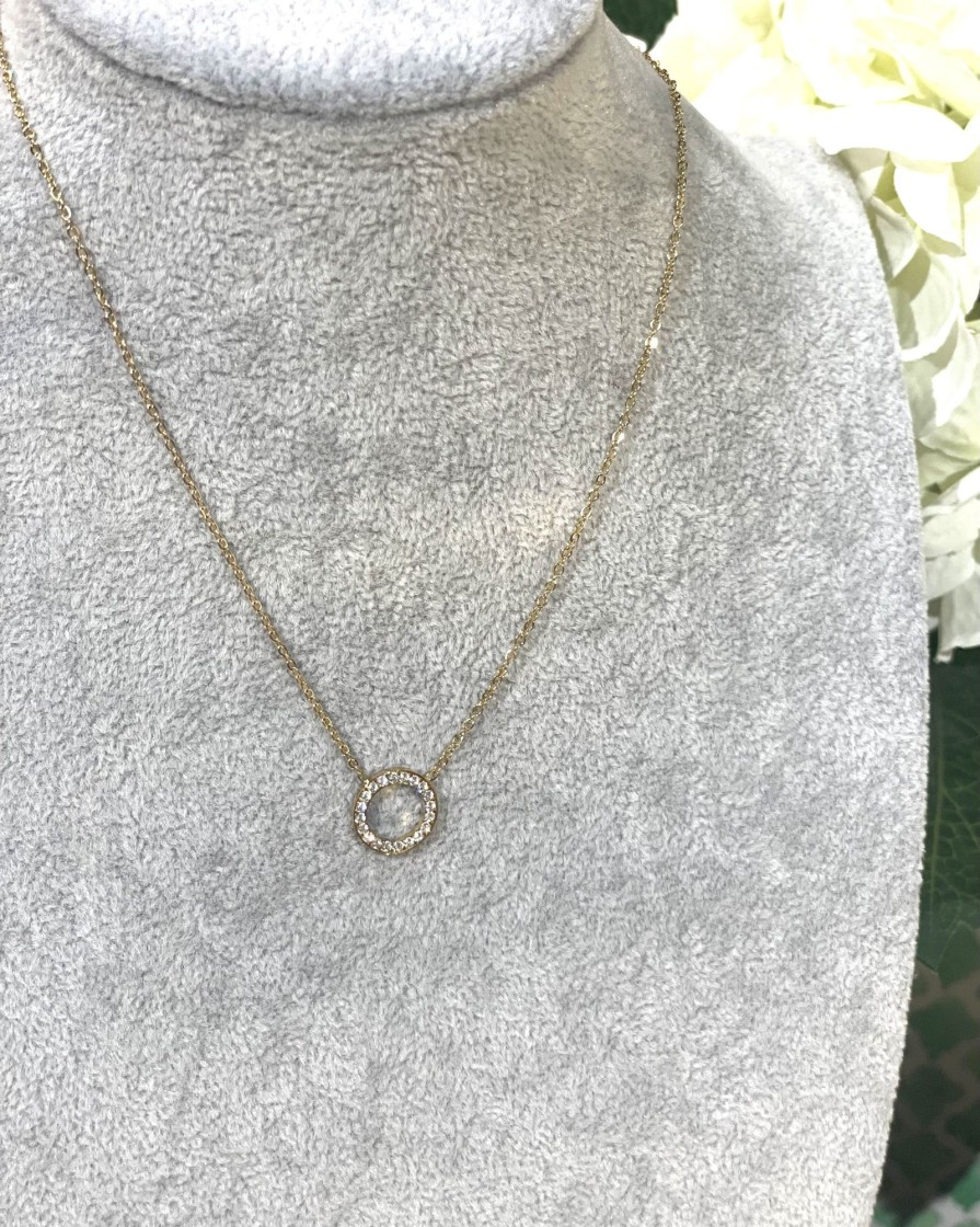 Accessories White Ginger | Delphine - Diamante Circle Gold Necklace