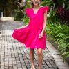 Clothing White Ginger | Astrid Dress Fuchsia Cotton