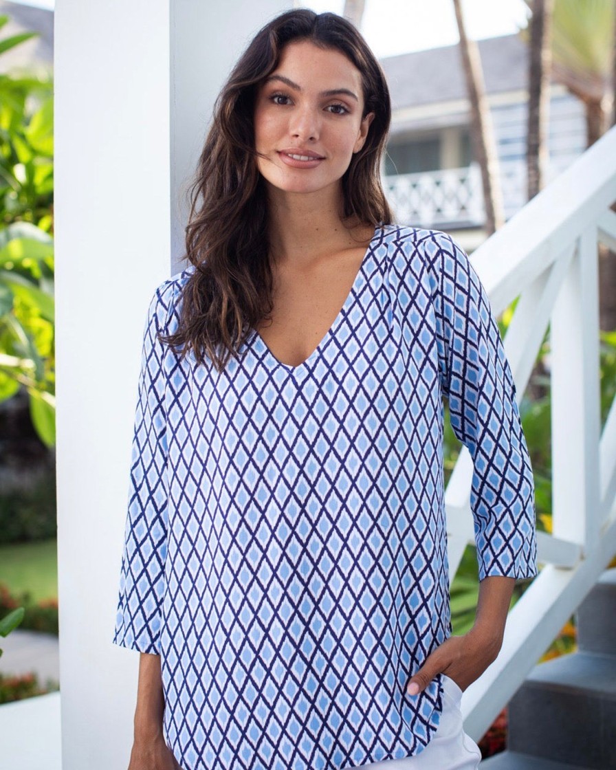 Clothing White Ginger | Lizzie Top Navy Diamond