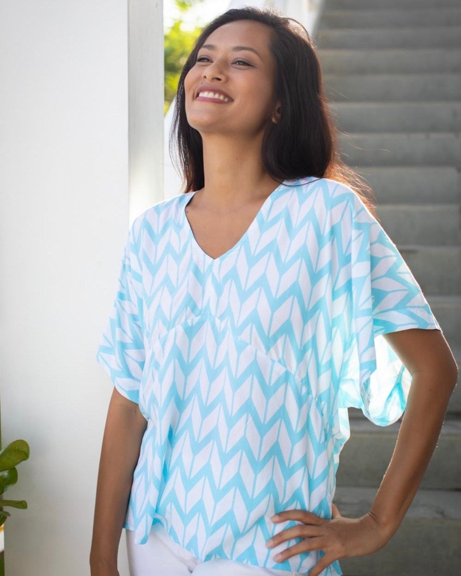 Clothing White Ginger | Eta Top Turquoise Chevron