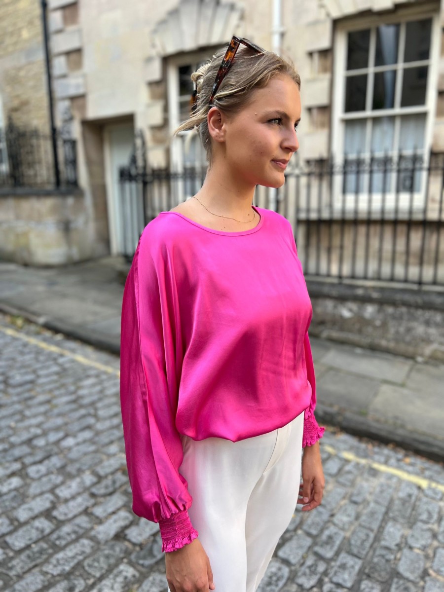 Clothing White Ginger | Gabrielle Satin Top Fuchsia