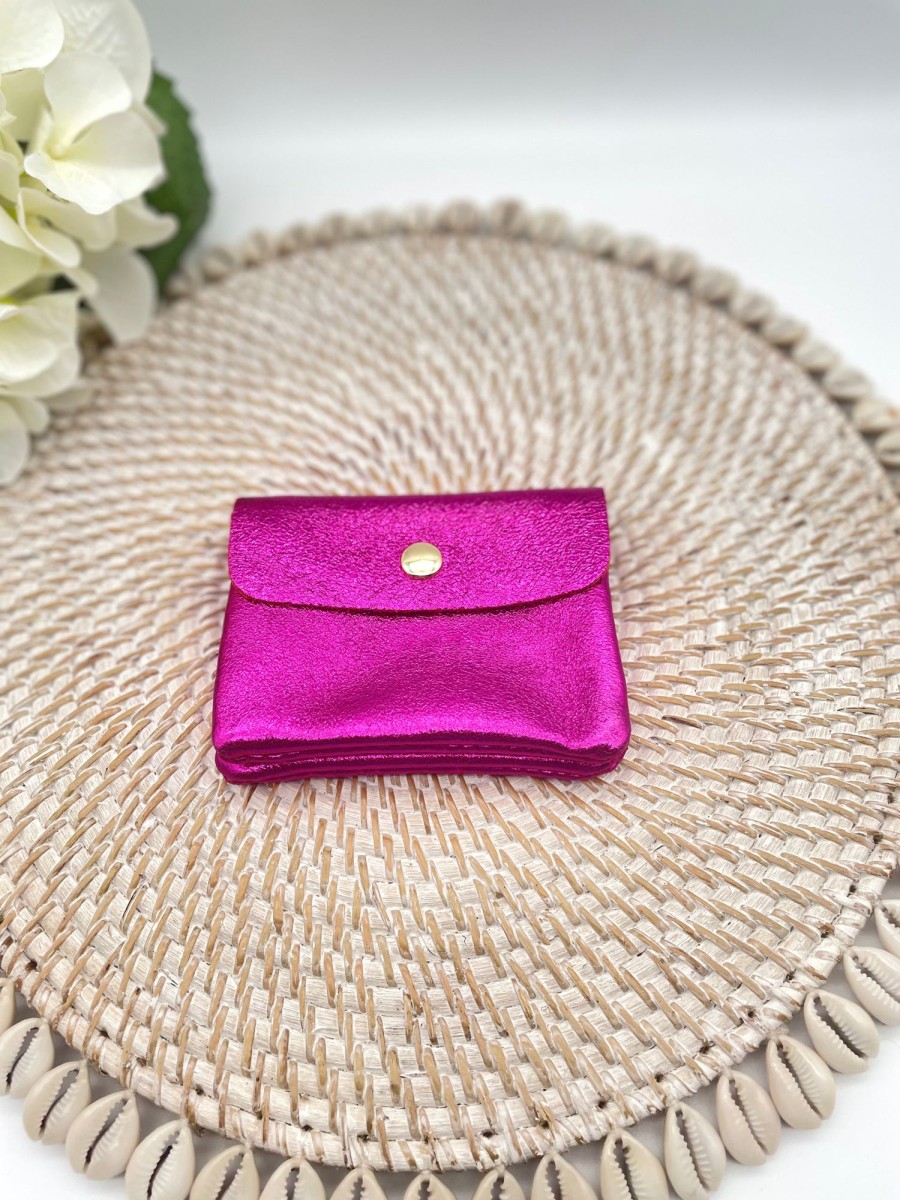 Accessories White Ginger | Fuchsia Metallic Leather Coin Purse