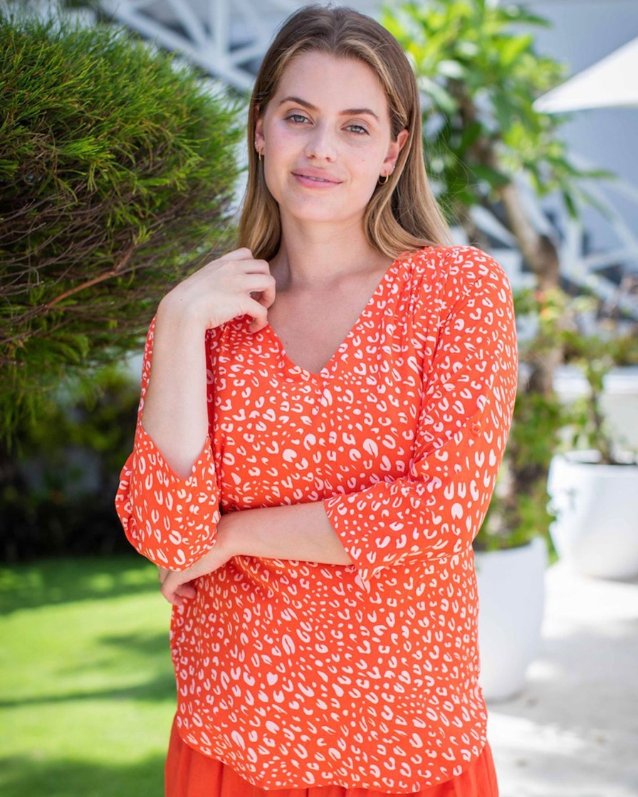 Clothing White Ginger | Lizzie Top Orange Petal