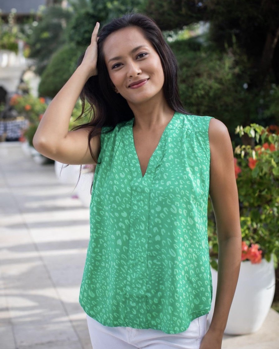 Clothing White Ginger | Solo Top Green Petal