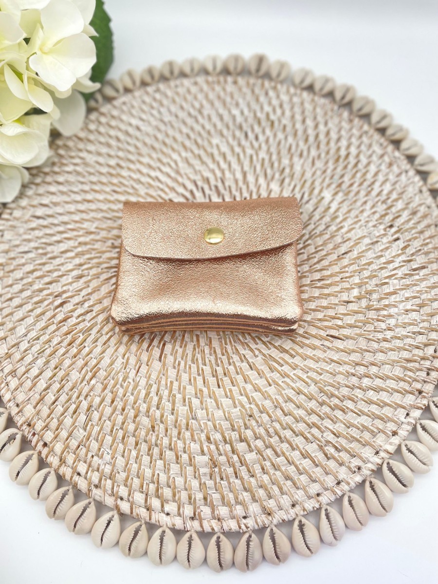 Accessories White Ginger | Rose Gold Metallic Leather Coin Purse