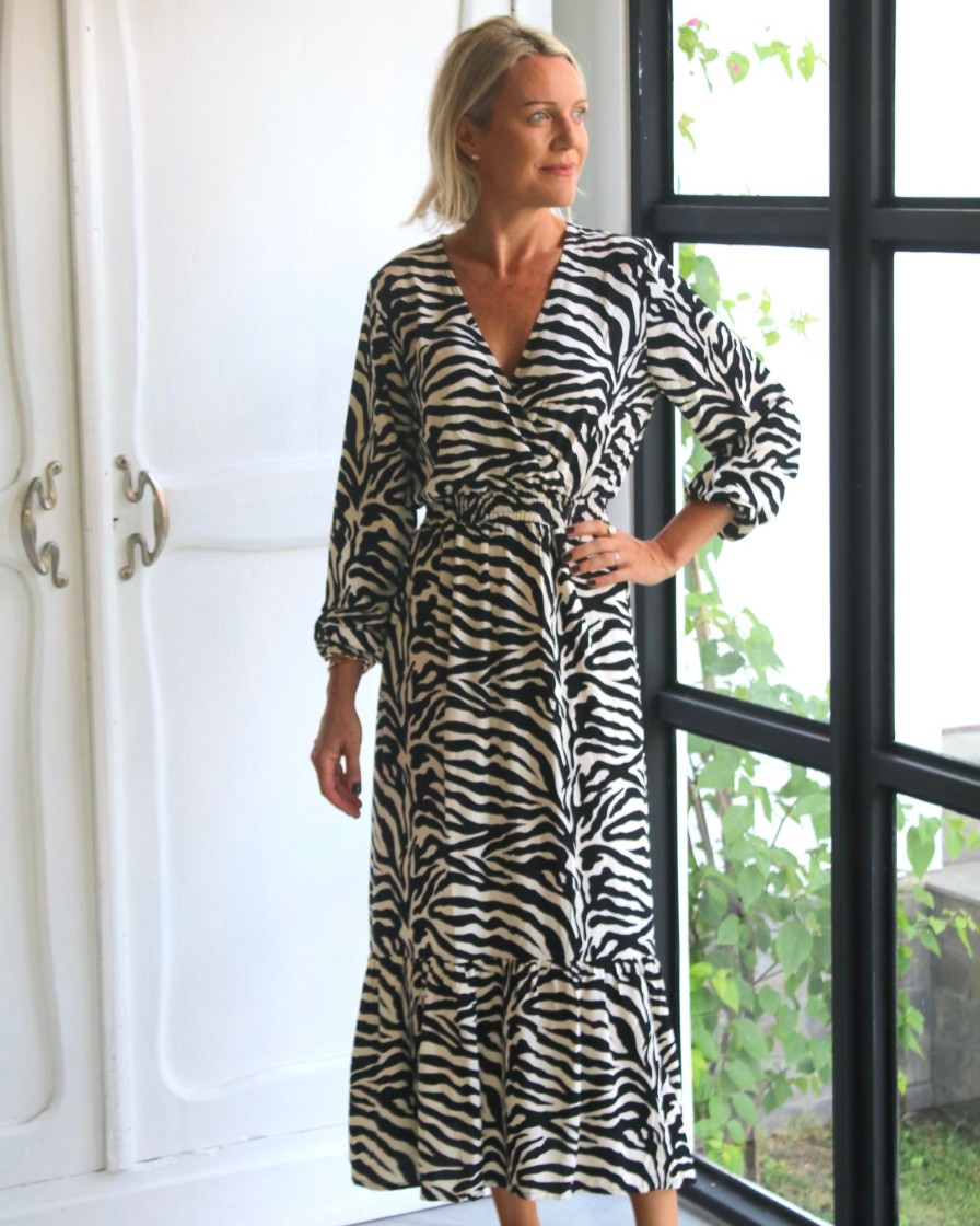 Clothing White Ginger | Emilia Dress Black White Zebra