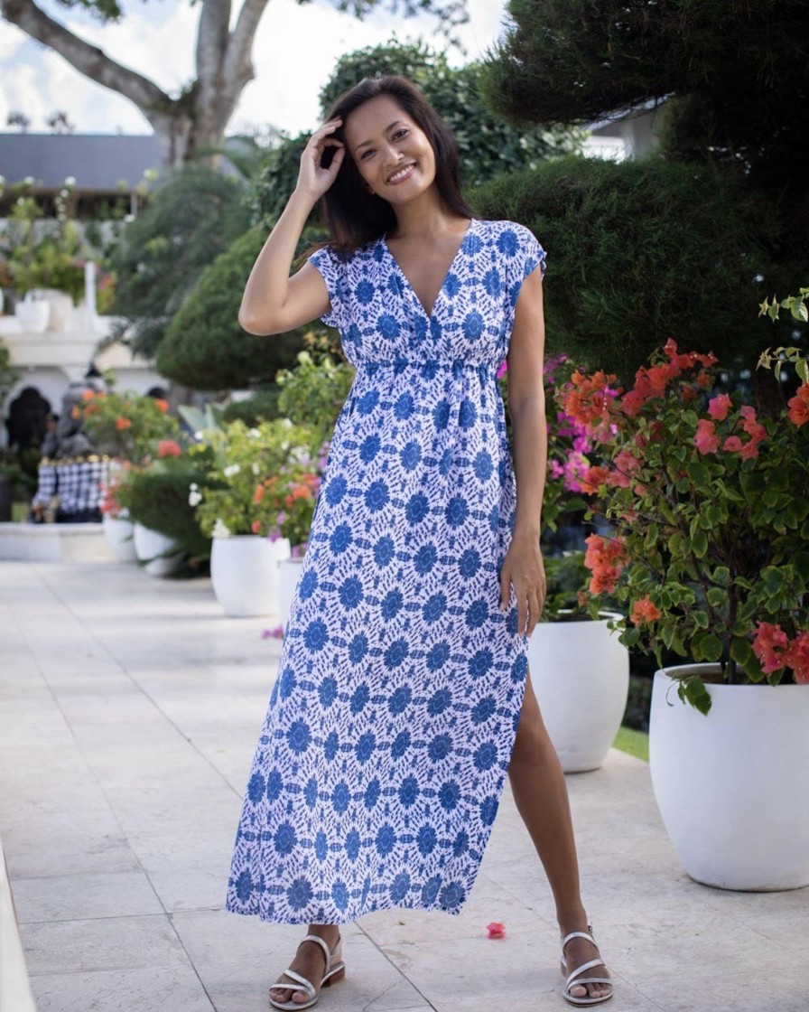 Clothing White Ginger | Gabriella Dress Navy Dahlia