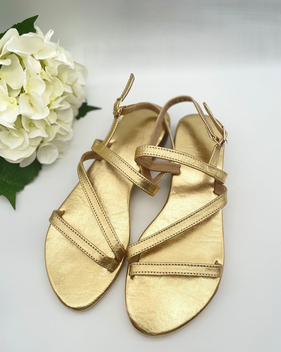 Accessories White Ginger | Mykonos Sandal Cross Strap Gold