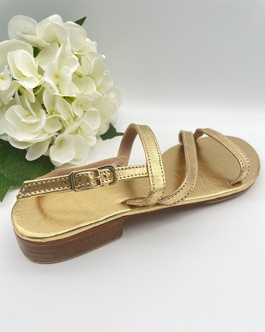 Accessories White Ginger | Mykonos Sandal Cross Strap Gold