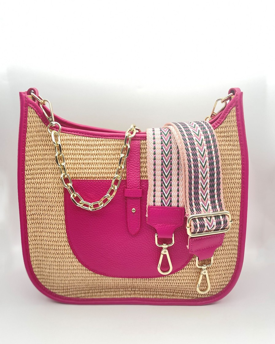 Accessories White Ginger | Fuchsia Woven/Leather Hobo Bag