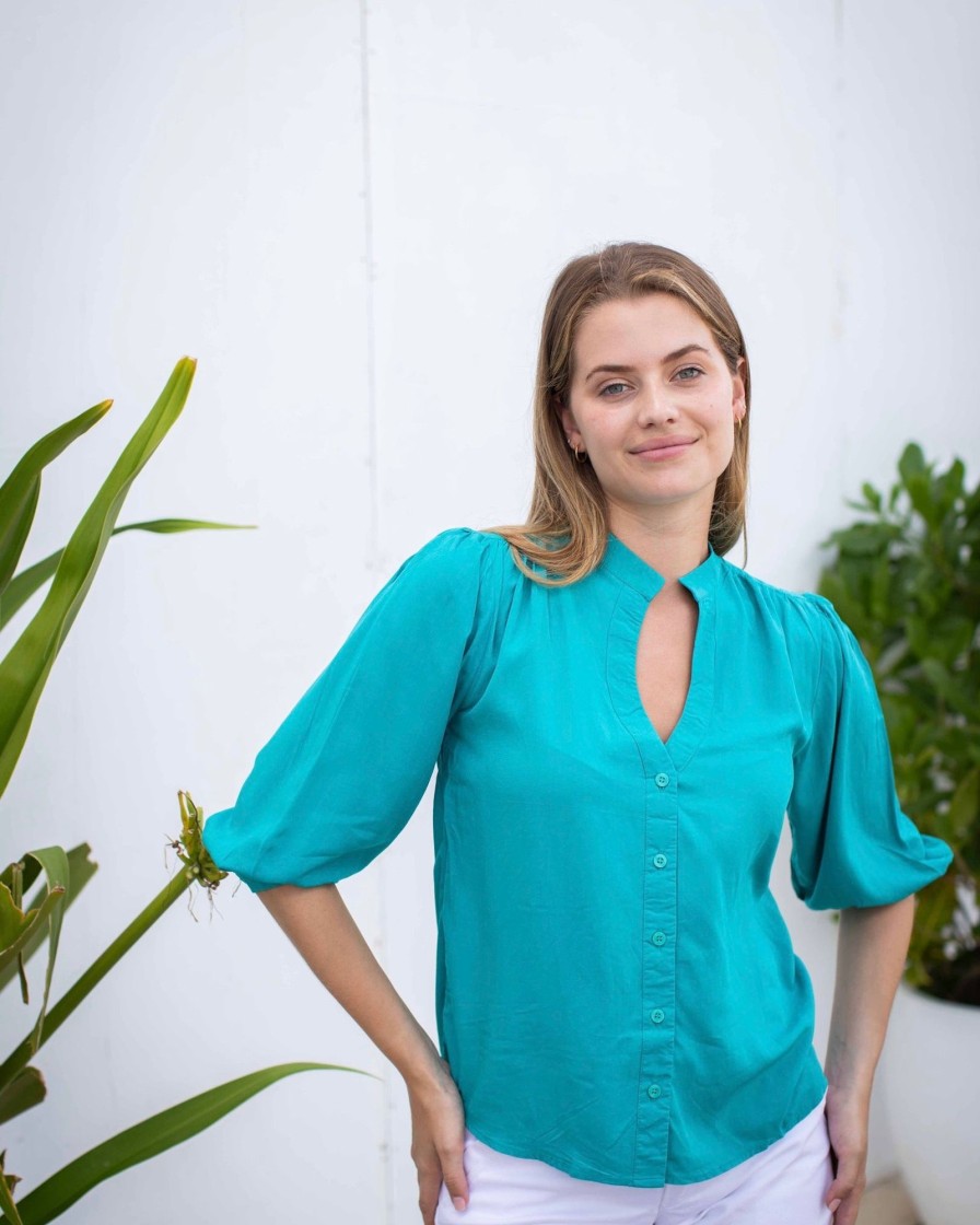 Clothing White Ginger | Louise Shirt Plain Teal