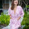 Clothing White Ginger | Christine Robe - Pink Leaf