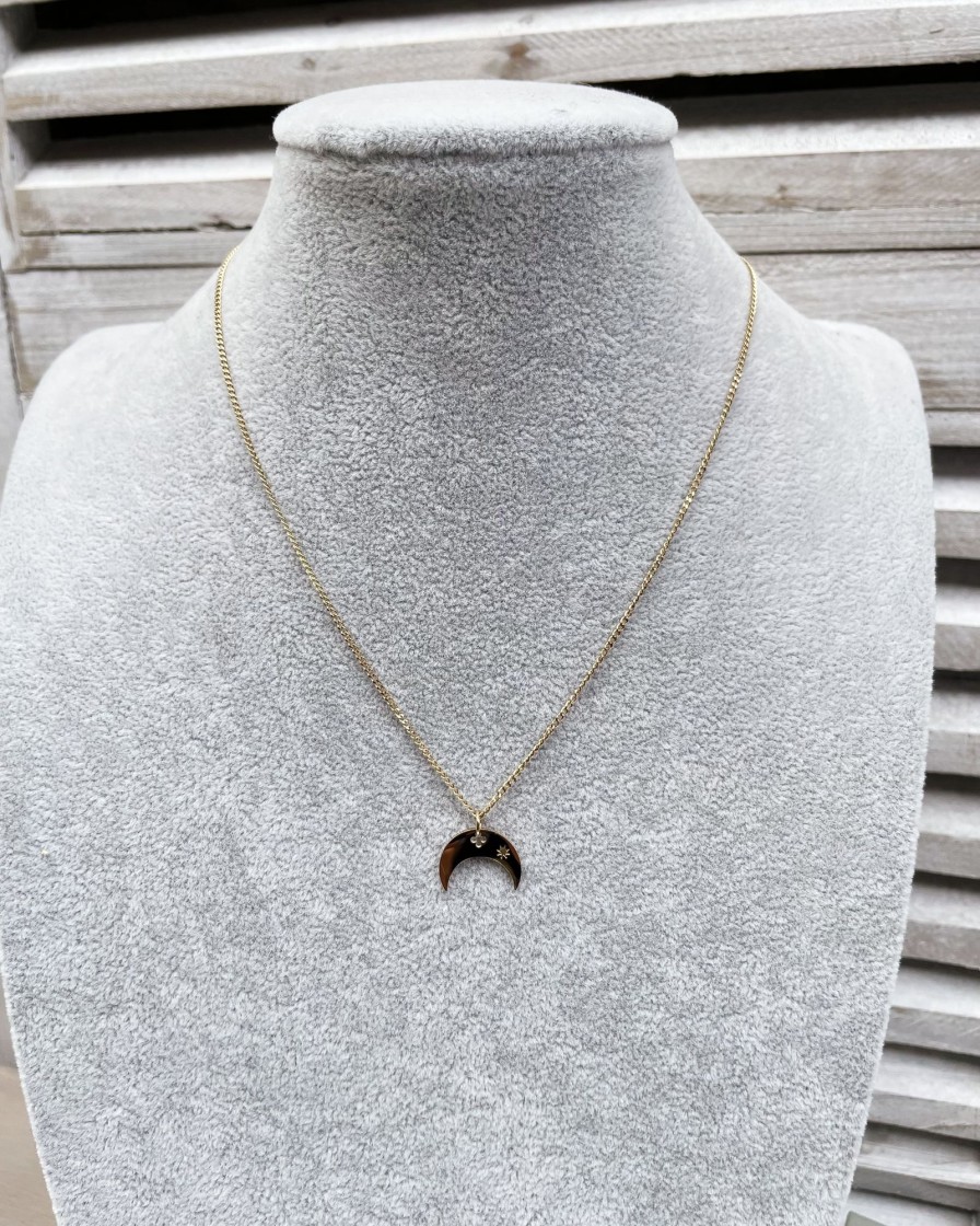 Accessories White Ginger | Elise - Crescent Moon Short Necklace