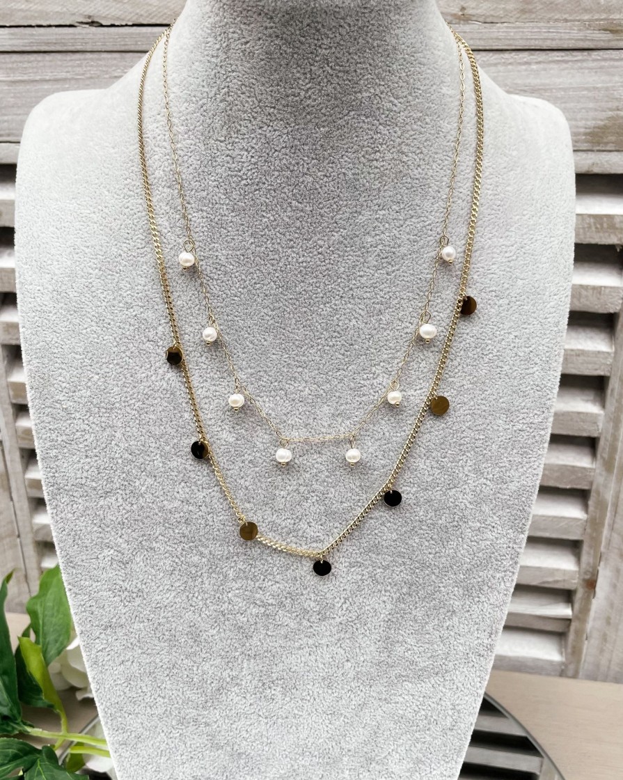 Accessories White Ginger | Sylvie - Two Tier Pearl And Disc Necklace